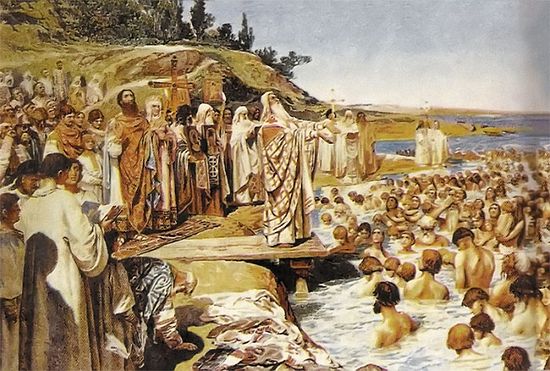 Крещение киевлян. К. Лебедев. Конец XIX в.