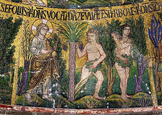 Адам и Ева прячутся от Бога. Венеция. Собор Святого Марка; XIII в.