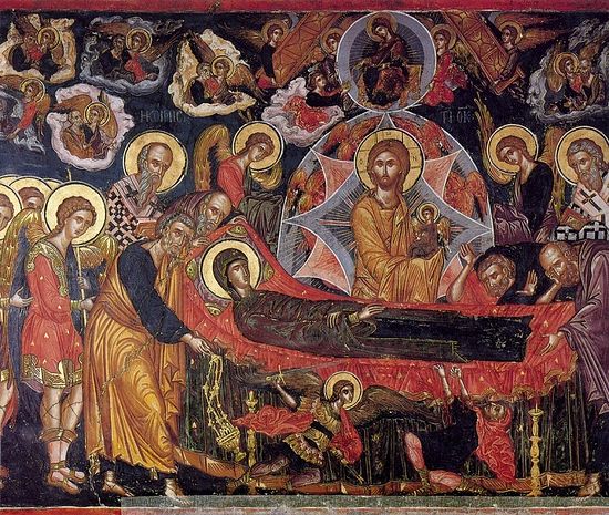 Успение Пресвятой Богородицы. Фреска монастыря Ставроникита, Афон. Автор: Феофан Критский